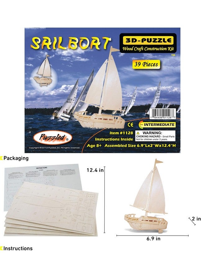 3D Puzzle Sailboat Wood Craft Construction Model Kit Fun Unique & Educational Diy Wooden Toy Assemble Model Unfinished Crafting Hobby Boat Puzzle To Build & Paint For Decoration 39Pcs Pack