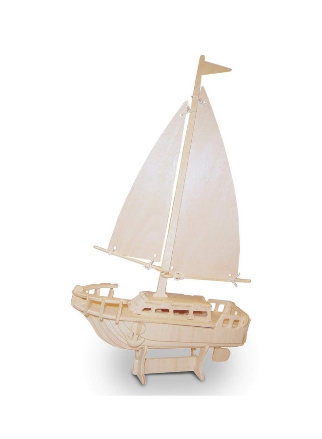 3D Puzzle Sailboat Wood Craft Construction Model Kit Fun Unique & Educational Diy Wooden Toy Assemble Model Unfinished Crafting Hobby Boat Puzzle To Build & Paint For Decoration 39Pcs Pack