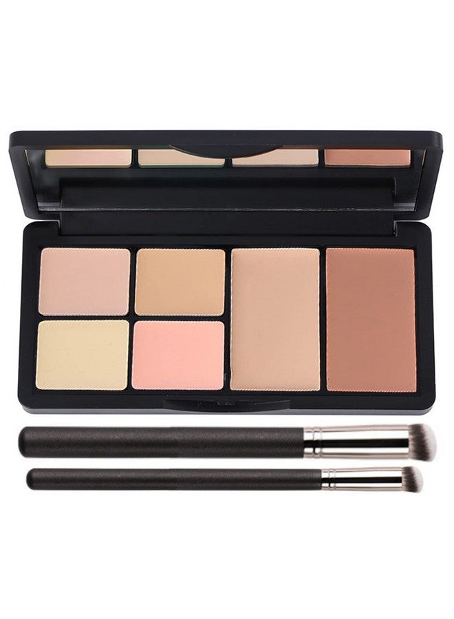 Concealer Contour Palette, 6 In 1 Color Correcting Concealer Contour Makeup Palette, Contouring Foundation Highlighting Makeup Kit For Dark Circles, Blemish With 2 Packs Brush (2)