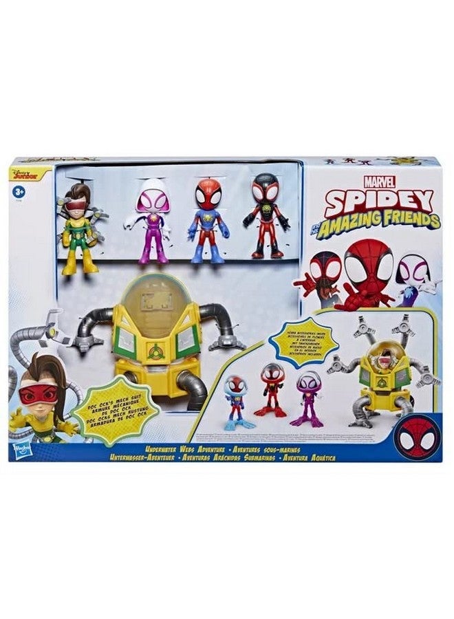 Spidey & His Amazing Friends Action Figures Superheroes + Villains (Choose Figure) (Underwater Web Playset (4 Figures ))