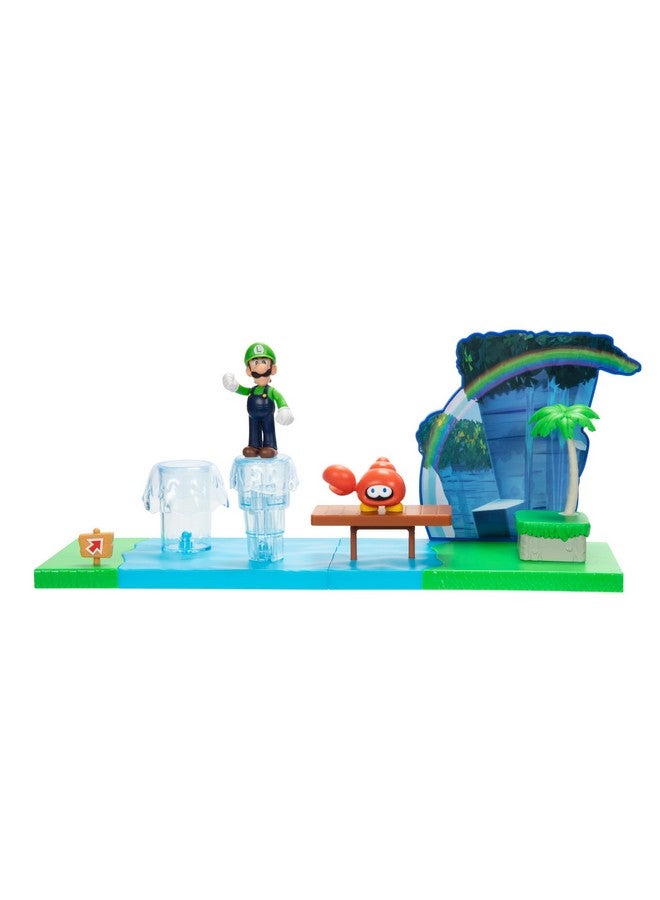 Sparkling Waters Action Figures Playset Includes 2.5 Inch Luigi & Red Huckit Crab With Interactive Pieces