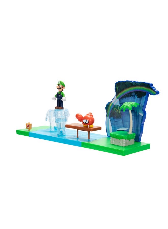 Sparkling Waters Action Figures Playset Includes 2.5 Inch Luigi & Red Huckit Crab With Interactive Pieces