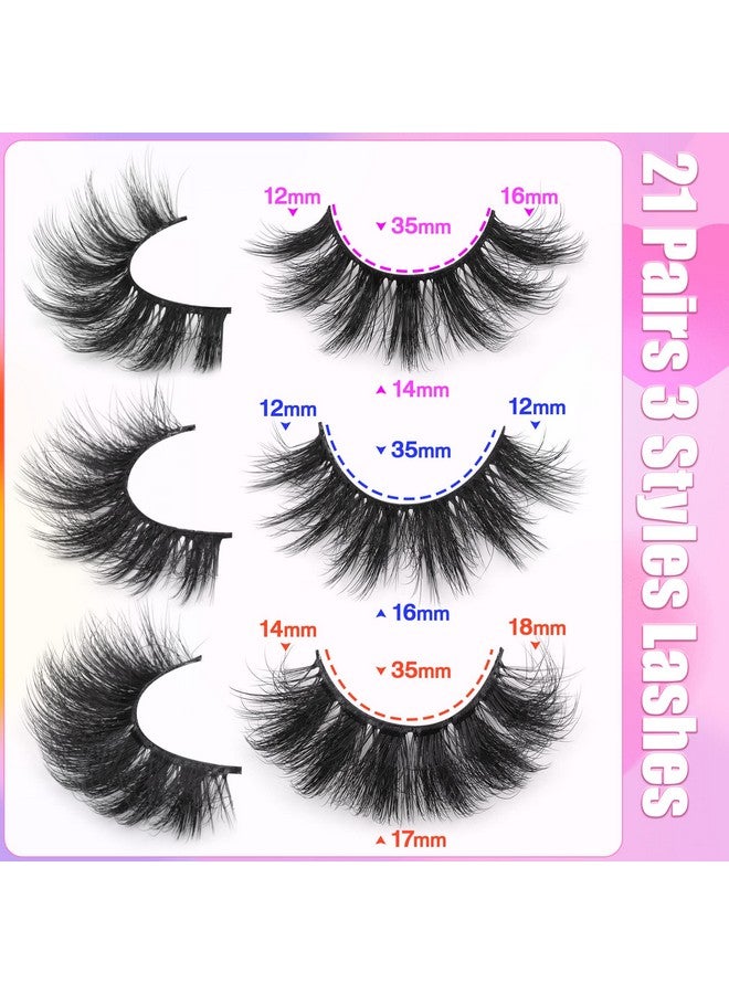 Mink Lashes Fluffy False Eyelashes Natural Look 14 17Mm Cat Eye Lashes Pack 5D Wispy Curly Fake Lashes By Tnfvloneins 21 Pairs 3 Styles