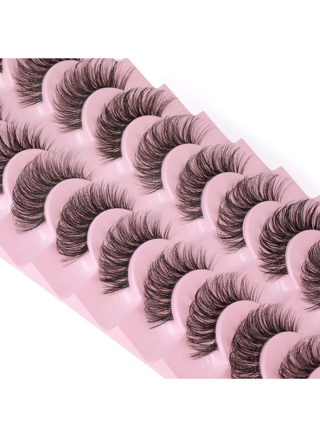 Clear Band Lashes Natural Look Wispy Mink Eyelashes Fluffy 16Mm Cat Eye Lashes Pack 5D 10 Pairs Fake Eyelashes By Tnfvloneins