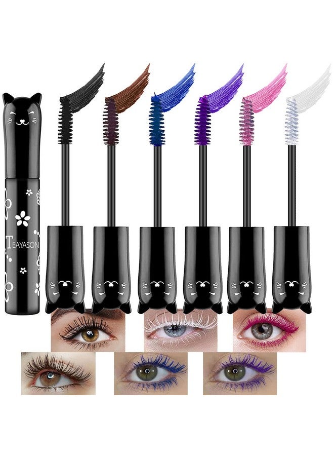 6 Pcs Colored Waterproof Mascara Set, Rainbow Color Fiber Mascara Long Lasting Thick Mascara Charming No Clumping Masacara Brown Mascara Natural Hypoallergenic Colored Makeup Cruelty Free