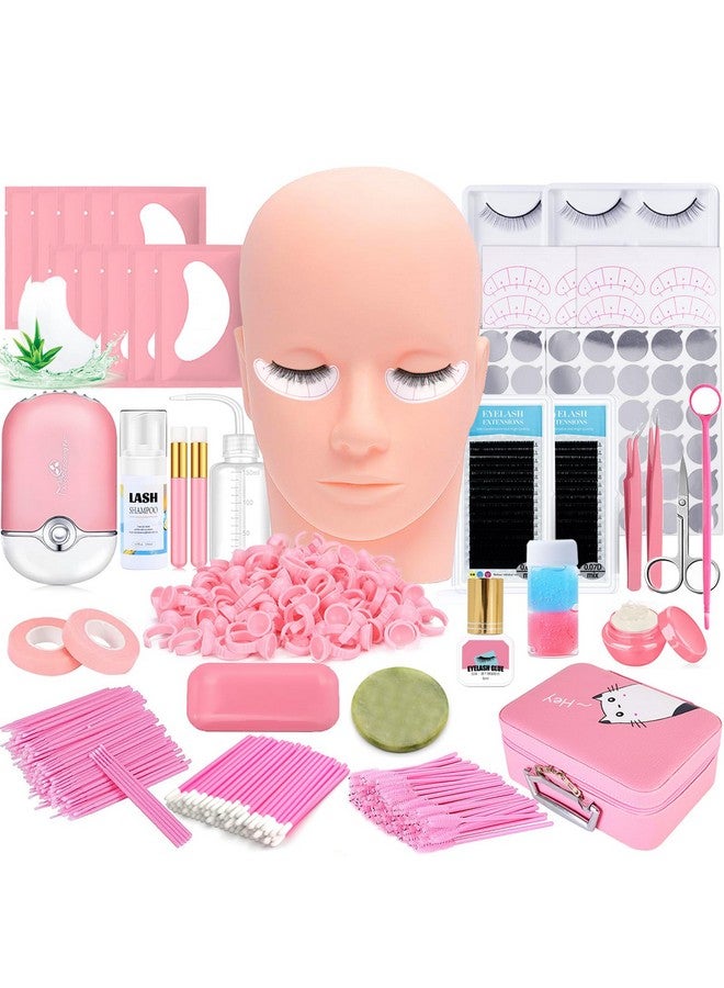 Lash Extension Kit Professional Eyelash Grafting Training Tools Mannequin Head Usb Fan Lash Shampoo 0.07D Curl Mix 815Mm Glue Practice Eyelash Strips Lash Mapping,Exercise Set For Beginner