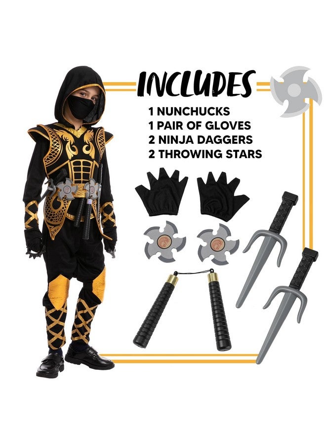 Golden Ninja Deluxe Costume Set With Ninja Foam Accessories Toys For Kids Kung Fu Outfit Halloween Ideas (Small (57Yr))