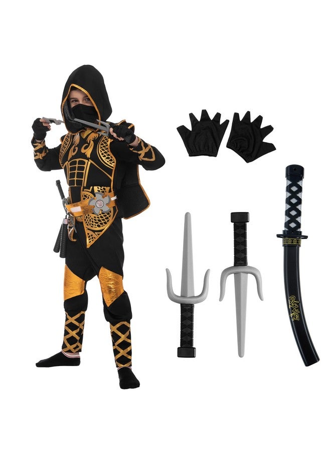 Golden Ninja Deluxe Costume Set With Ninja Foam Accessories Toys For Kids Kung Fu Outfit Halloween Ideas (Small (57Yr))