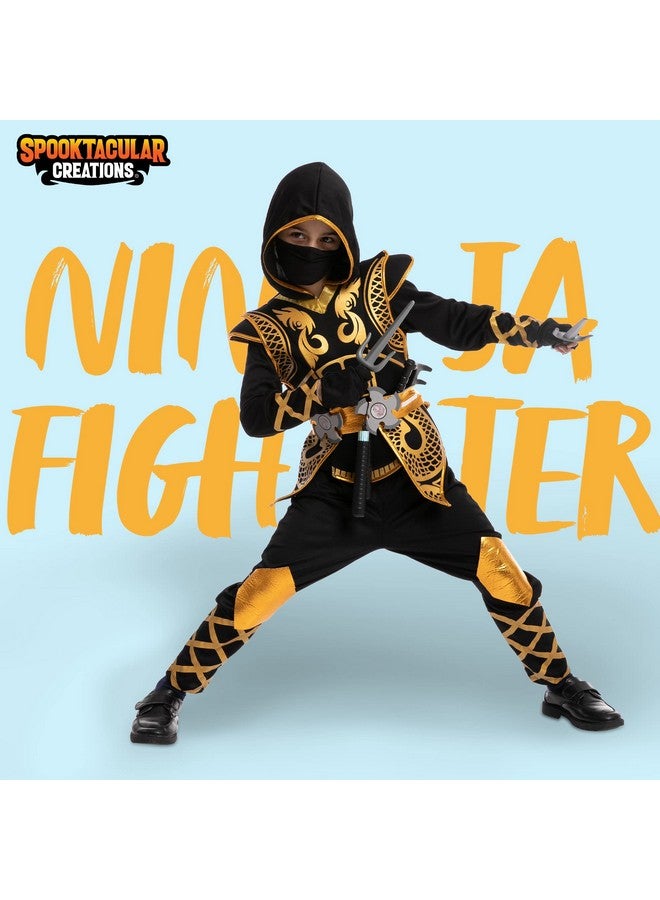 Golden Ninja Deluxe Costume Set With Ninja Foam Accessories Toys For Kids Kung Fu Outfit Halloween Ideas (Small (57Yr))