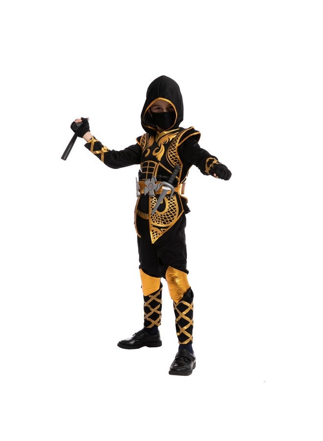 Golden Ninja Deluxe Costume Set With Ninja Foam Accessories Toys For Kids Kung Fu Outfit Halloween Ideas (Small (57Yr))