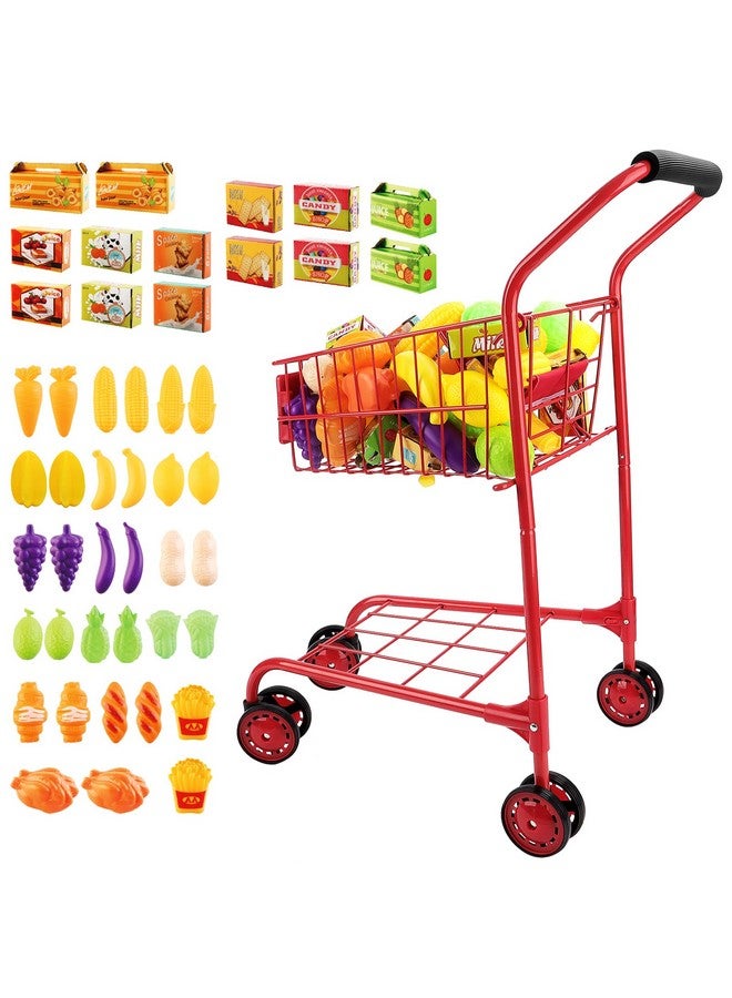 Shopping Cart For Kidsmetal Toy Shopping Cart For Toddlers 46 Pcs Food Fruit Vegetables Pretend Play Food Role Playeducational Toy Play Kitchen Toys For Boys Girls Kids