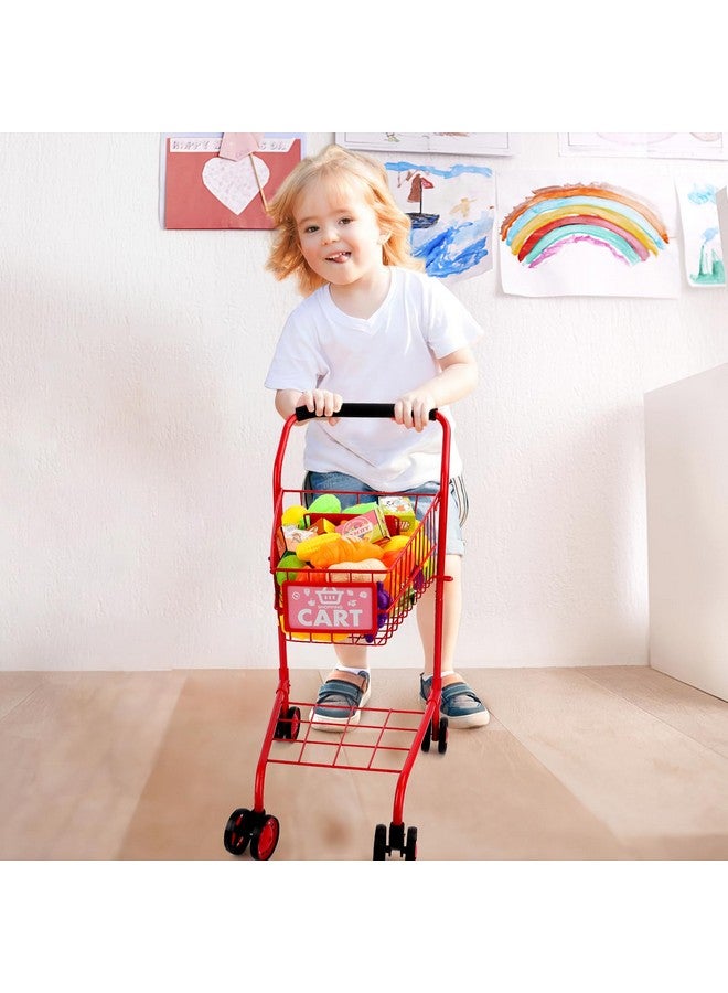 Shopping Cart For Kidsmetal Toy Shopping Cart For Toddlers 46 Pcs Food Fruit Vegetables Pretend Play Food Role Playeducational Toy Play Kitchen Toys For Boys Girls Kids