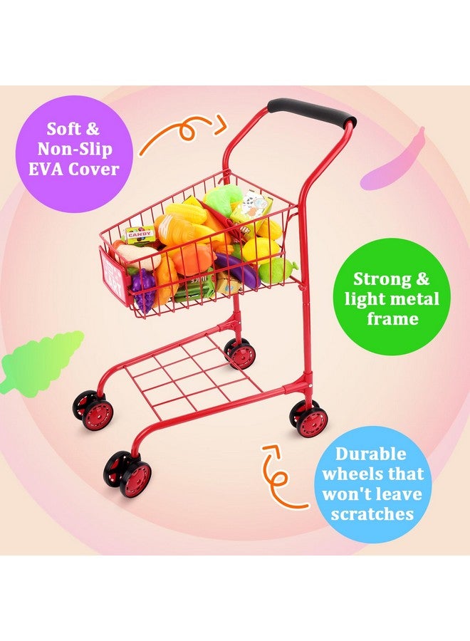 Shopping Cart For Kidsmetal Toy Shopping Cart For Toddlers 46 Pcs Food Fruit Vegetables Pretend Play Food Role Playeducational Toy Play Kitchen Toys For Boys Girls Kids