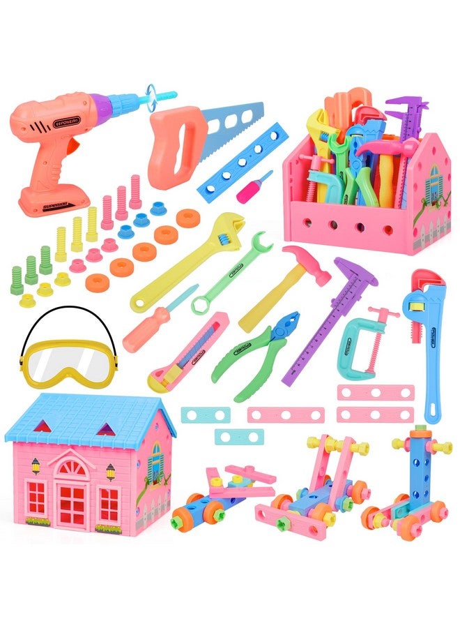 Kids Tool Set Pretend Play Construction Toy Kits 80 Pcs Toddler Tool Set With Toy Drill And Tool Box Colorful Accessory Toy Tools Playset For Kids Boys Girls Ages 34567 Years Old