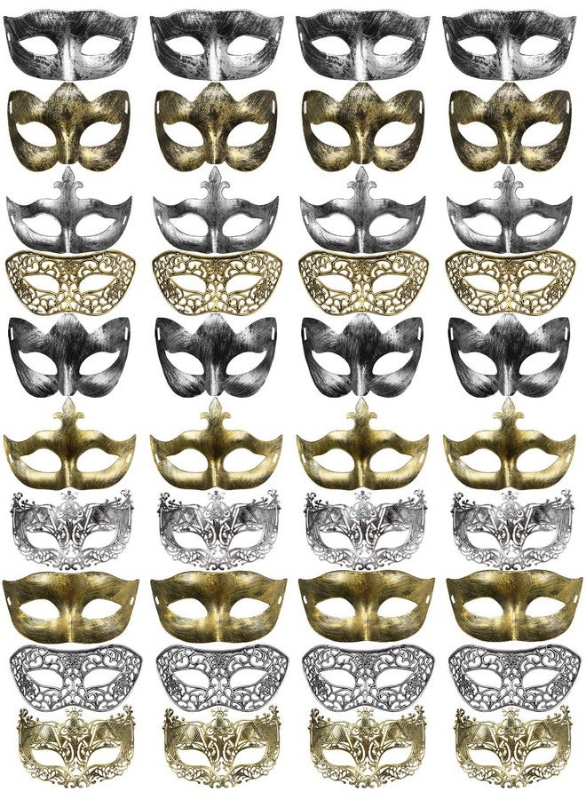 40 Pcs Masquerade Mask Vintage Antique Mask Venetian Mask For Men Women Parade Party Performance Bar Carnival (Gold Silver)