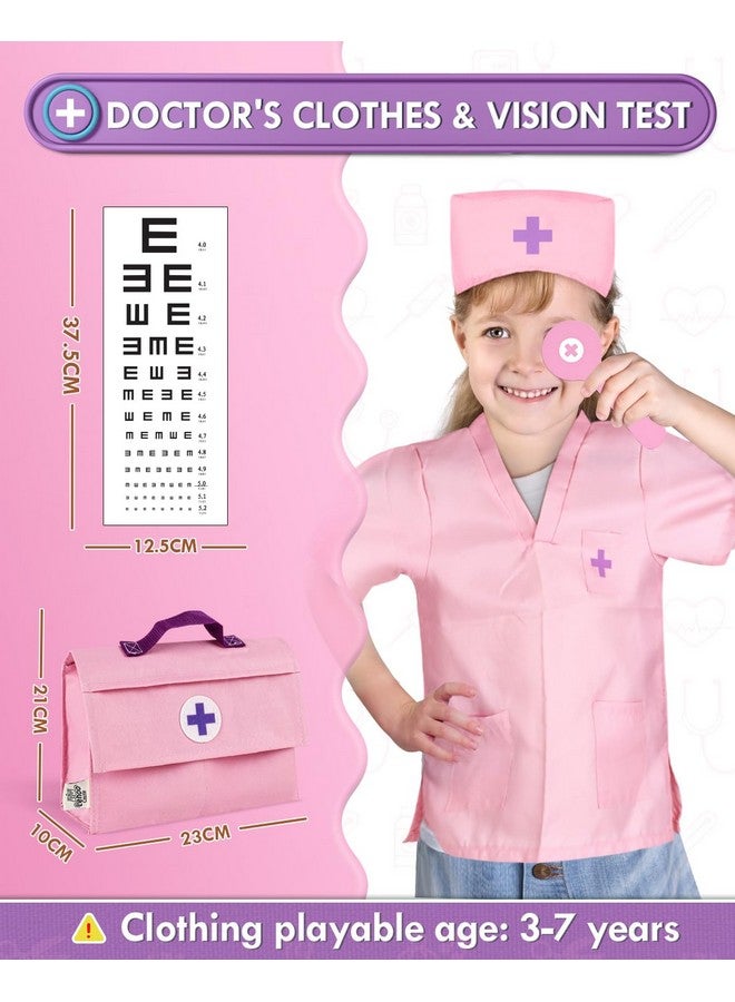 Kids Doctor Set Pink Toys For Girls 35 Wooden Doctor Kit For Toddlers Pretend Play Medical Set With Stethoscope Gift For Kids Toddlers Ages 3 4 5 6 Year Old