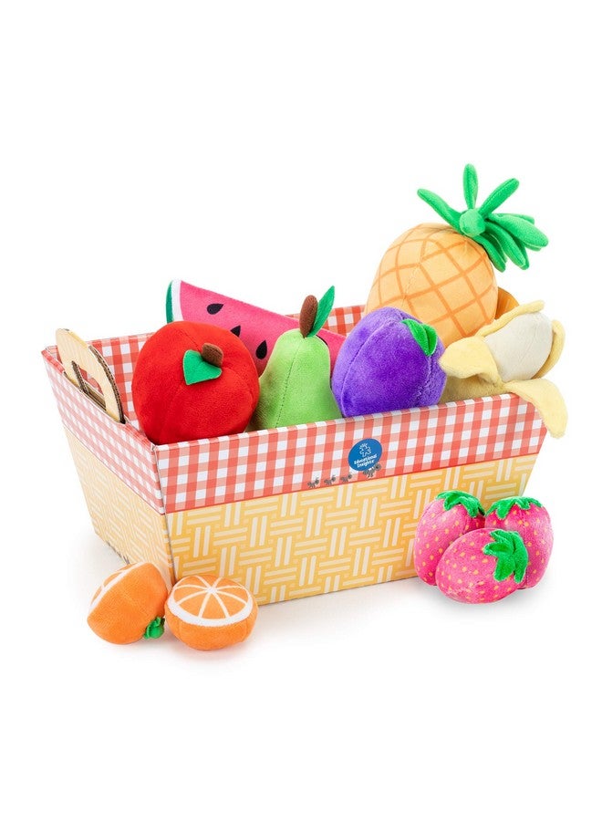 Plush Fruit Basket 12Piece Set Pretend Play Food Earlylearning Skills Ages 2+