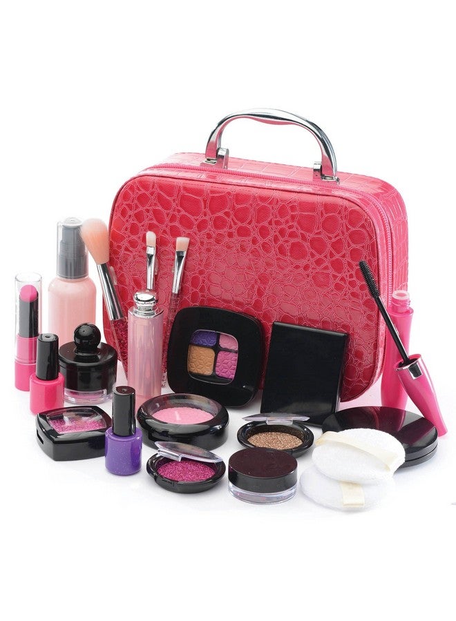Girls Pretend Makeup Set 21 Pcs Pretend Play Cosmetic Beauty Makeup Set With Cute Pink Leather Look Cosmetic Case For Little Girls Realistic Kids Makeup Set.