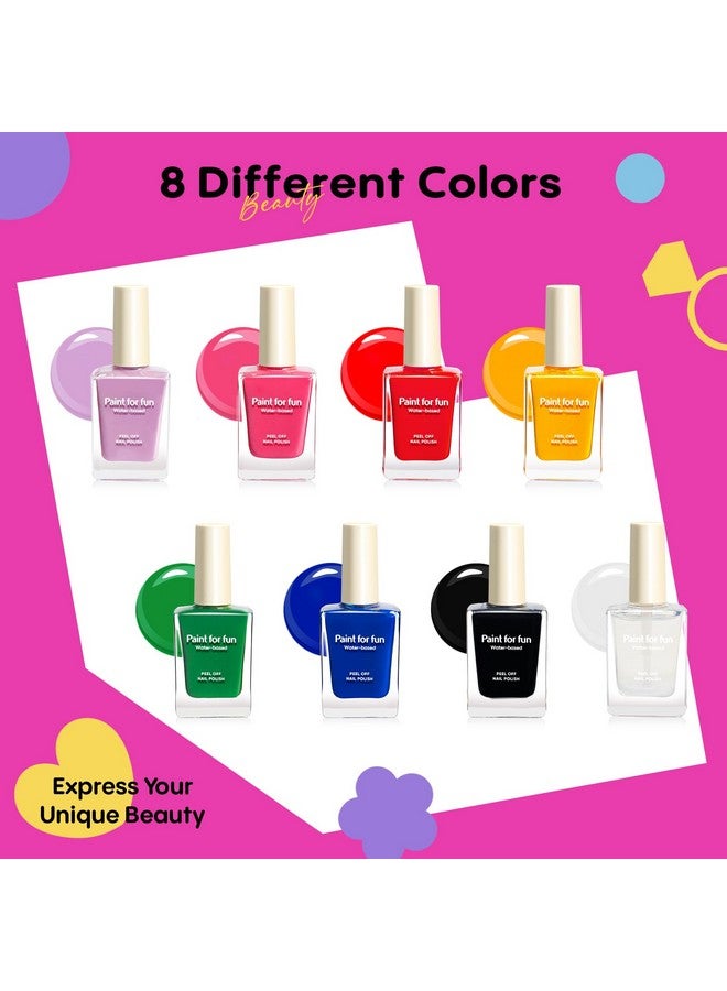 Quick Dry Nail Polish Set Non Toxic Kids Nail Polish Kit For Kids Ages 712 Birthday Gifts For 6 7 8 9 10 11 12 Year Old Girl Glitter Sequins Stickers Nail Art Tools 8 Colors