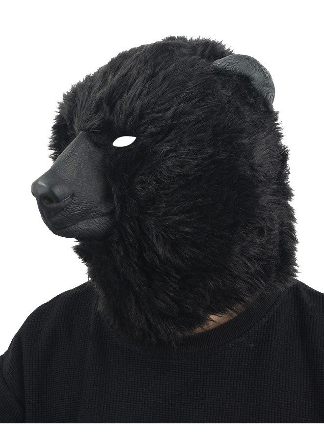 Black Bear Head Mask Full Face Plush Bear Costume Deluxe Halloween Party Animal Head Masks