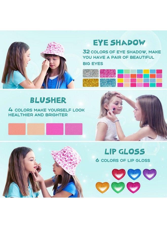 Kids Makeup Kit For Girl Princess Real Washable Cosmetic Toy Beauty Set With Mirror Non Toxic Girls Toys Gift For 3 4 5 6 7 8 9 10 Years Old Girls