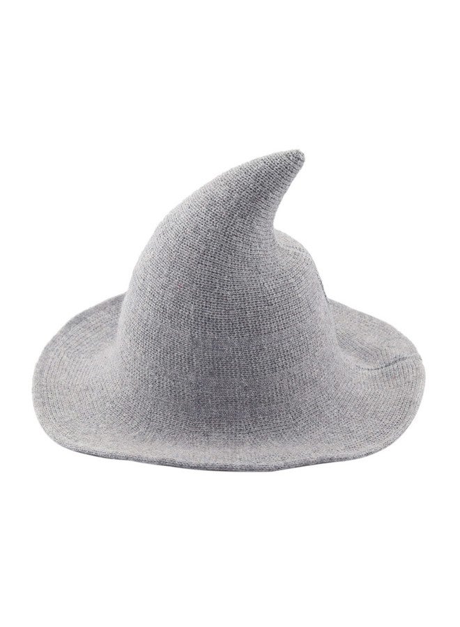 Women Halloween Witch Hat Wool Knitted Cap For Party Masquerade Cosplay Costume Accessory Daily (Light Grey)
