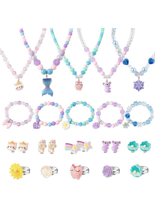 25 Pcs Kids Jewelry For Girls Bracelets Necklaces And Rings Set Little Girls Jewelry With Animal Seashell Butterfly Flower Pendant Toddler Jewelry For Girls Party Favor Dress Up Costume Jj12