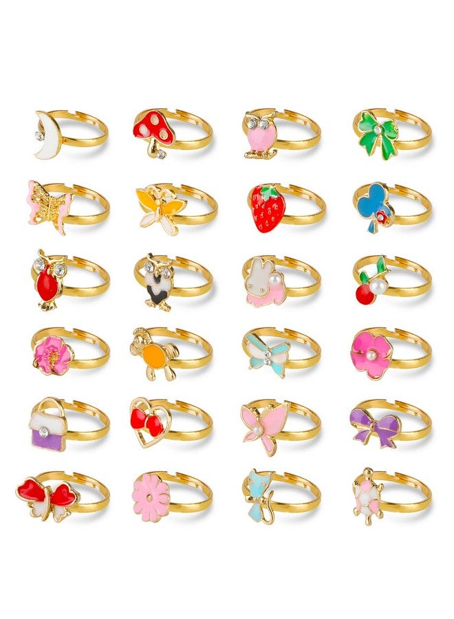 24 Pcs Little Girls Adjustable Rings Princess Jewelry Finger Rings With Heart Shape Box Girl Pretend Play And Dress Up Rings For Children Kids Random Style …
