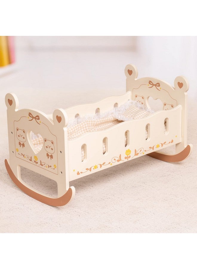 Doll Crib Wooden Baby Doll Cradle ; Doll Bed ; Doll Furniture Accessories ; Doll Rocking Cradle With Bedding For 18 Inch Dolls (Bear)