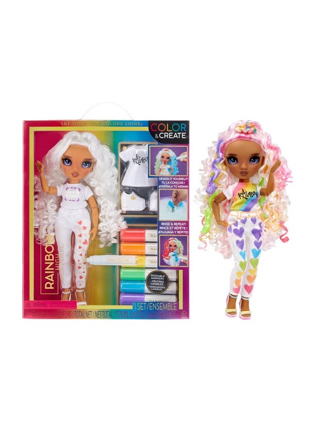 Color & Create Fashion Diy Doll With Washable Rainbow Markers Purple Eyes Curly Hair Bonus Top & Shoes. Color Create Play Rinse And Repeat. Creative 412+