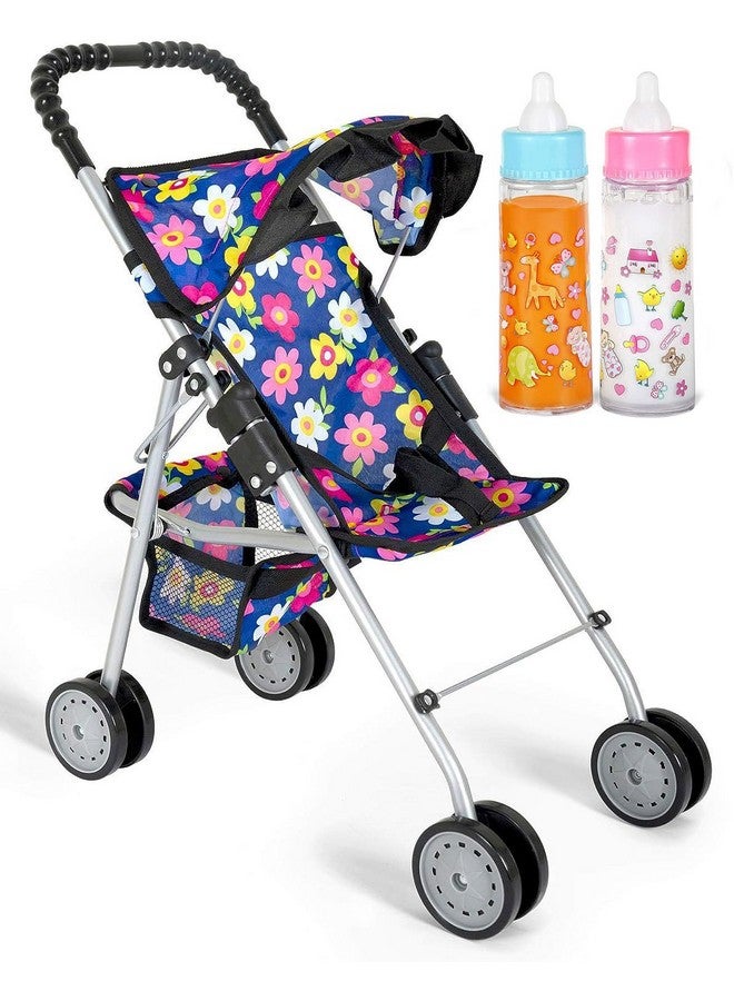 My First Baby Doll Stroller With Flower Design With Basket In The Bottom 2 Free Magic Bottles Included