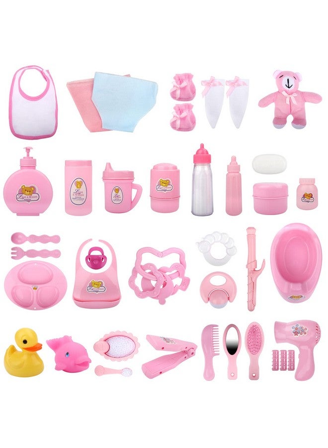 40 Piece Baby Doll Accessories Bag With Baby Feeding Accessories Clothes Doll Bear Bath Toys Soother Dummy And Much More Great Nurturing Pretend Toy For Kids