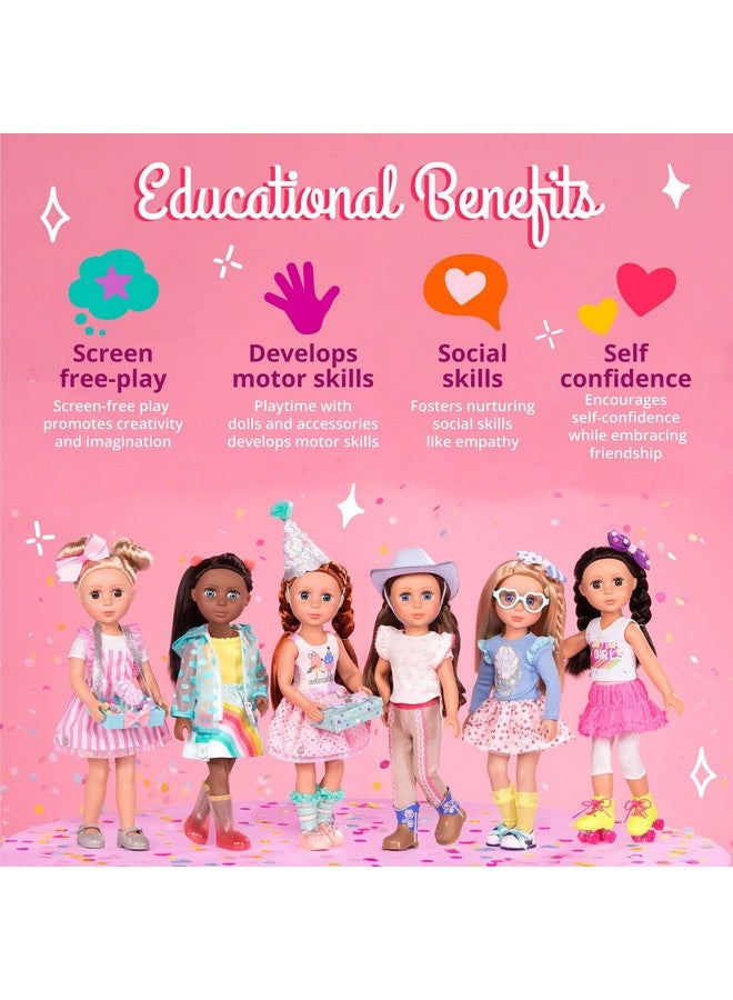 14Inch Fashion Doll Hazel Eyes & Brown Hair Rainbow Top & Romper Backpack & Accessories 3 Years + Macha