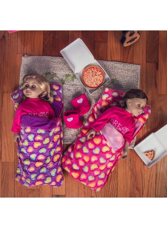 18 Inch Doll Accessories Set Of 2 Soft Sleeping Bag Bedding (1 Pink And 1 Purple) Compatible With American Girl