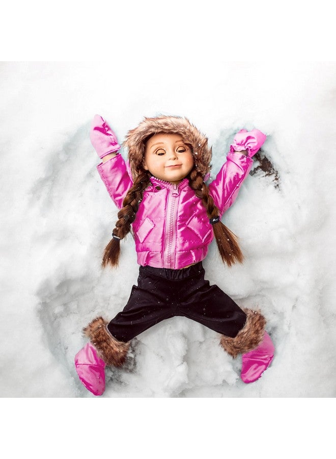18 Inch Doll Clothes Complete Ski Wear Outfit 6 Piece Zippered Pink Jacket Pants Gloves And Boots Too Compatible For Use With American Girl Dolls. Doll Not Included