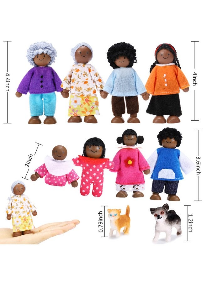 10 Pcs Wooden Dollhouse Family Set Of 8 Mini People Figures And 2 Pets Dollhouse Dolls Wooden Doll Family Pretend Play Figures Accessories For Pretend Dollhouse Toy (Cute Style)