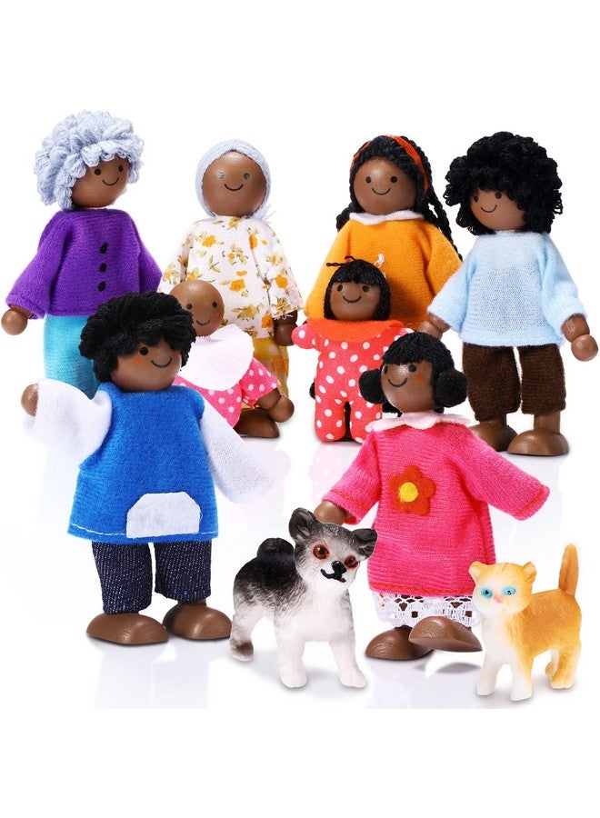 10 Pcs Wooden Dollhouse Family Set Of 8 Mini People Figures And 2 Pets Dollhouse Dolls Wooden Doll Family Pretend Play Figures Accessories For Pretend Dollhouse Toy (Cute Style)