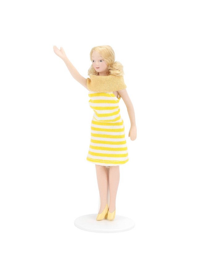 Dollhouse Girl 1:12 Scale Miniature Porcelain Blonde Hair Dollhouse Woman In Yellow Dress Dollhouse Decorations