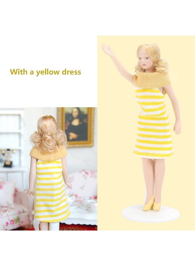 Dollhouse Girl 1:12 Scale Miniature Porcelain Blonde Hair Dollhouse Woman In Yellow Dress Dollhouse Decorations