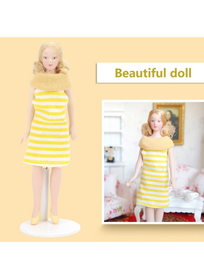 Dollhouse Girl 1:12 Scale Miniature Porcelain Blonde Hair Dollhouse Woman In Yellow Dress Dollhouse Decorations