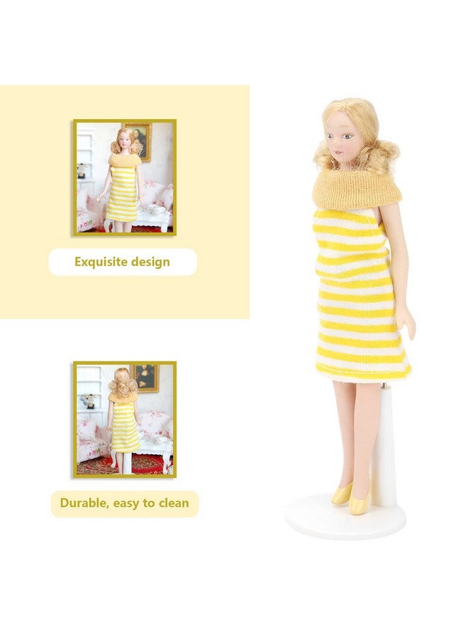 Dollhouse Girl 1:12 Scale Miniature Porcelain Blonde Hair Dollhouse Woman In Yellow Dress Dollhouse Decorations