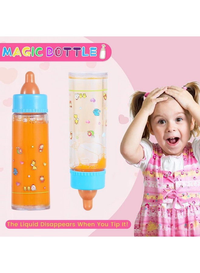 Magic Disappearing Milk And Juice Bottles With Pacifiers For Baby Doll Accessories6 Pieces Pretend Play Feeding Toy Set 4 Bottles And 2 Pacifiers