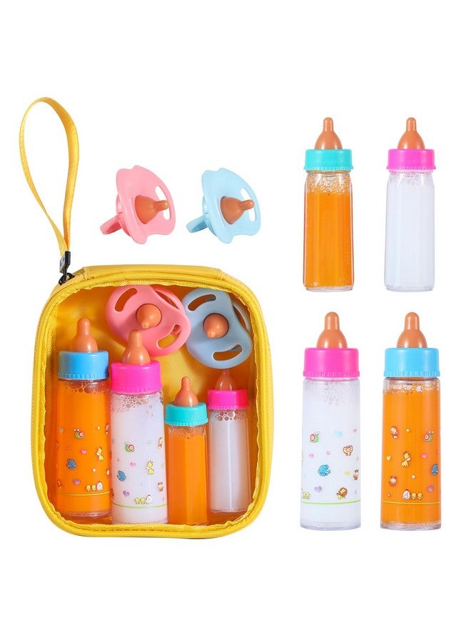 Magic Disappearing Milk And Juice Bottles With Pacifiers For Baby Doll Accessories6 Pieces Pretend Play Feeding Toy Set 4 Bottles And 2 Pacifiers