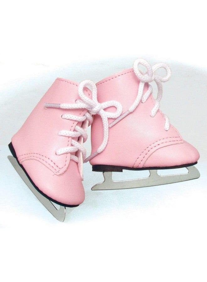 Faux Leather Ice Skates With Ties And Metal Blades For 18 Inch Dolls Light Pink