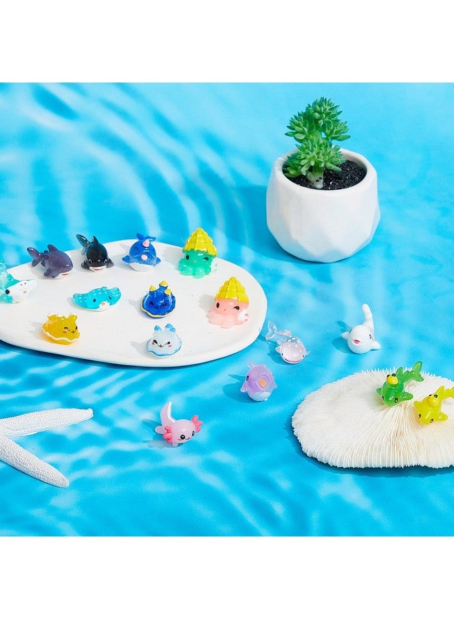 17 Pcs Miniature Ocean Themed Resin Axolotl Marine Animals Figurines Aquarium Ornaments Mini Sea Figures For Fish Tank Decorations Birthday Party Favor Garden Fairy Accessory