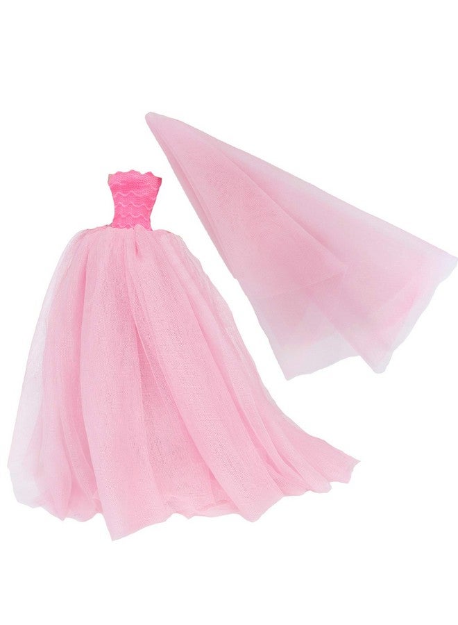 11.5 Inch Girl Doll Clothes Pink Trailing Wedding Dress With Veil