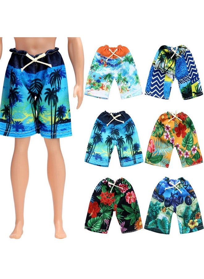 6 Pcs 12 Inch Doll Clothes Boy Doll Beach Shorts Tropical Print Swimsuit Doll Accessories For 12 Inch Boy Dolls
