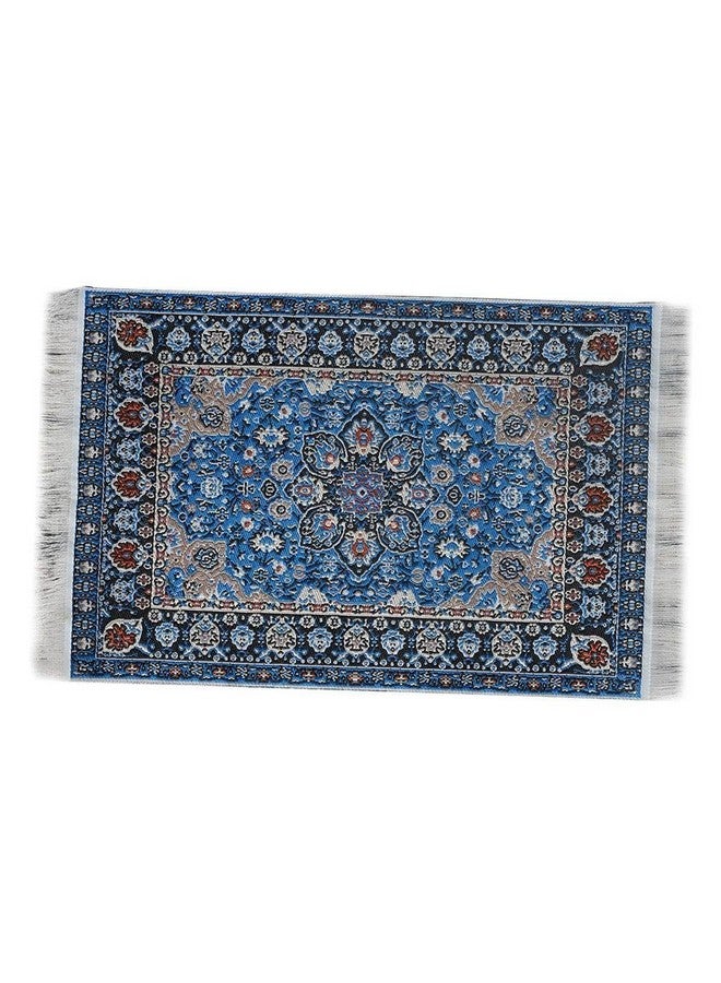Blue Floral Print Vintage Woven Carpet Rug Blanket Miniature Ornament Kitsminiature Ornament For Diy Dollhouse Decoration
