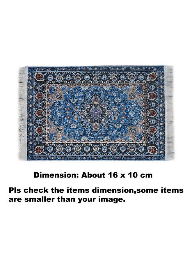 Blue Floral Print Vintage Woven Carpet Rug Blanket Miniature Ornament Kitsminiature Ornament For Diy Dollhouse Decoration