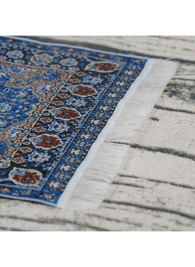 Blue Floral Print Vintage Woven Carpet Rug Blanket Miniature Ornament Kitsminiature Ornament For Diy Dollhouse Decoration